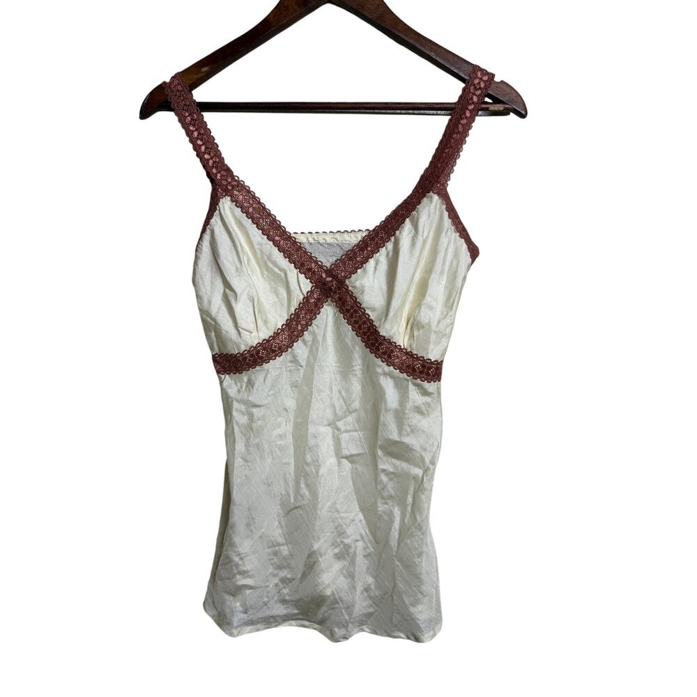 Chan Luu Cream Brown Lace Trim Camisole Tank Top Romantic Boho Y2K M